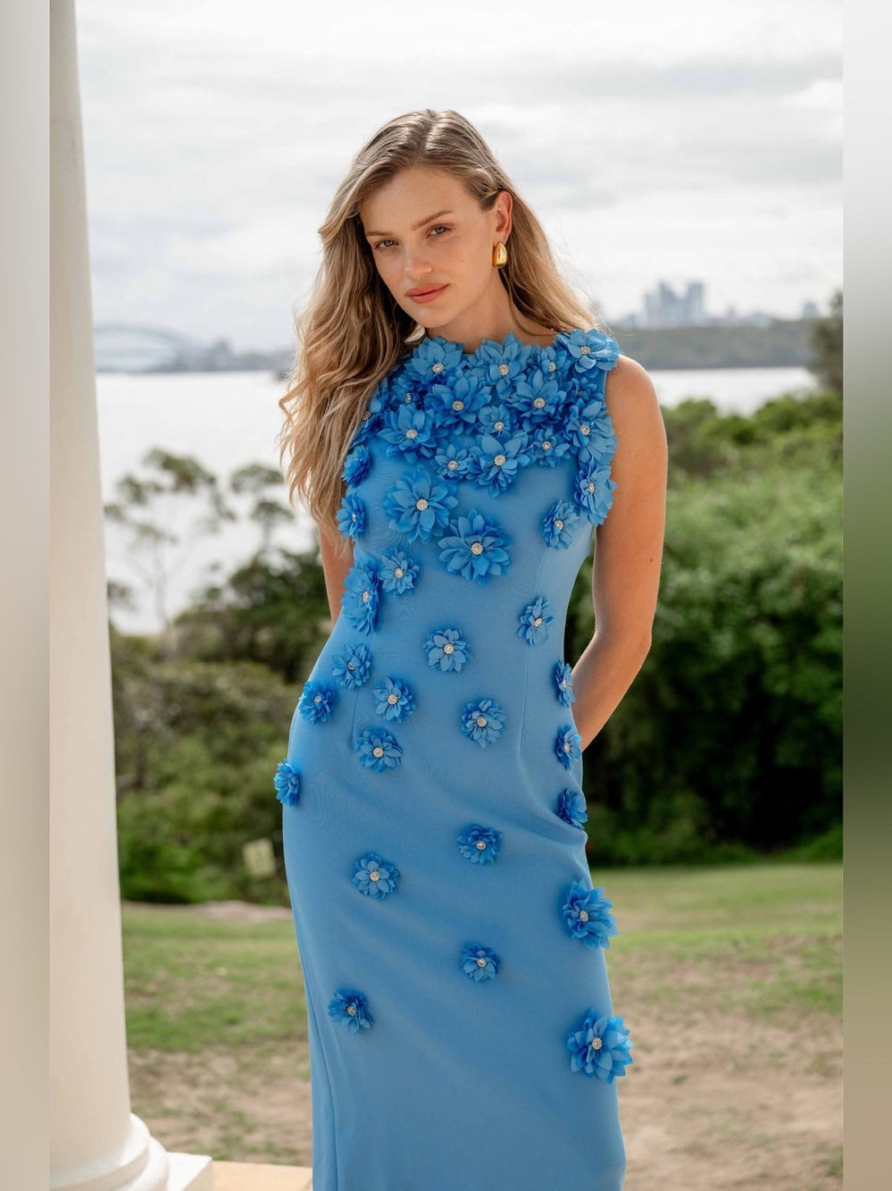 ELLIATT Dali Floral Appliqué Gown Blue Size XXL NWT – Flaw Noted - Picture 3 of 9